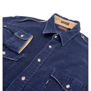 Vintage Levis Corduroy Button Up Shirt Men's XL Navy Blue Flap Pockets 80s-90s